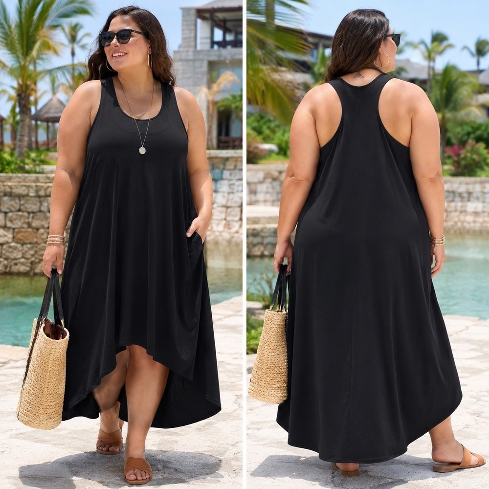 Athleta Presidio Maxi Dress 2X Plus Black Featherweight Stretch NWT Racerback - Picture 2 of 11